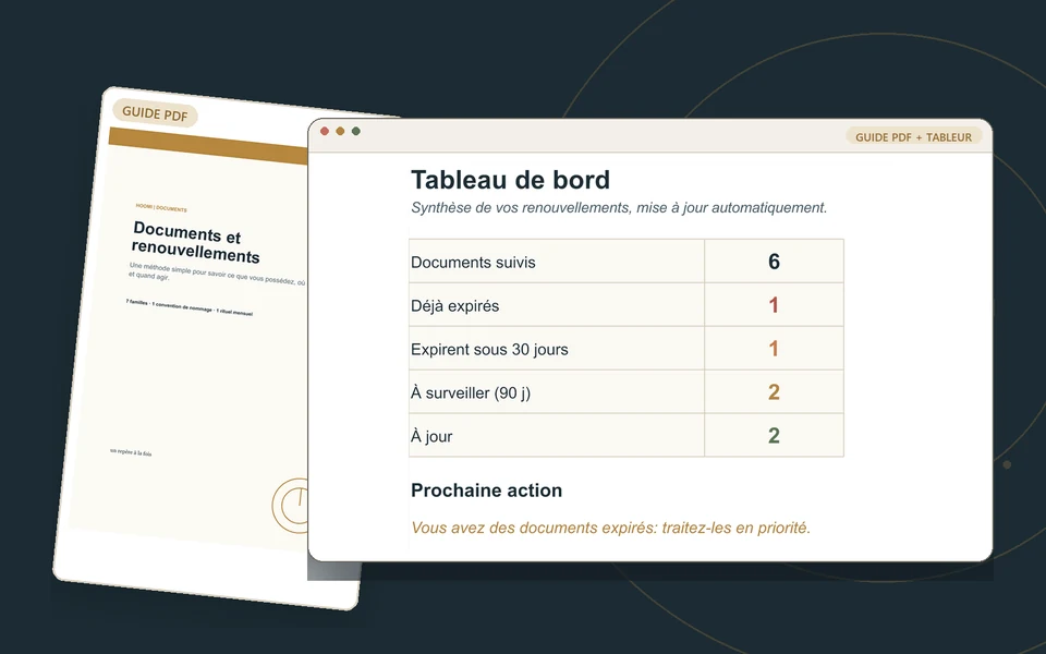 Le guide PDF et le tableau de bord Documents & Renewals de Hoomi.