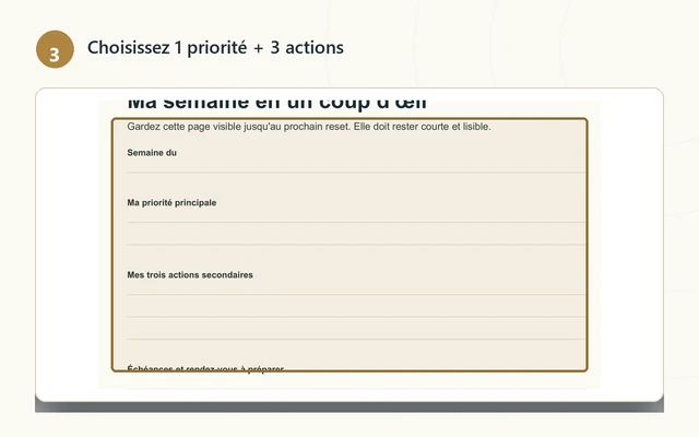 Choix d’une priorité principale et de trois actions secondaires.